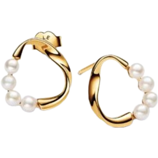 Pandora  Earrings Organic Circle Shape Button Earrings with Freshwater Cultured Pearls 263276C01