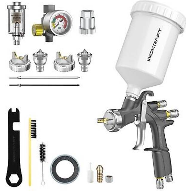 InoKraft D1 LVLP Air Spray Gun Premium Kit, Easy to Use, Paint Gun for Cars & House DIY Painting, 1.3/1.5/1.7mm Nozzles, with Paint Sprayer Accessori