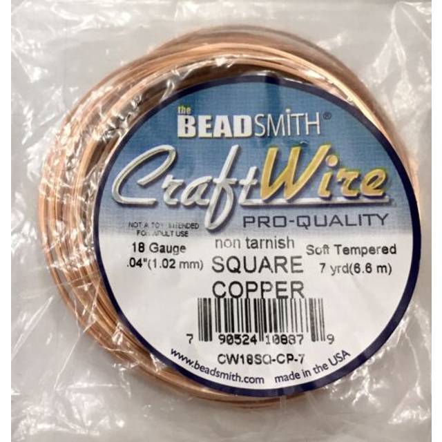 The Beadsmith Square Craft Wire - Soft Temper Beading Wire  Copper Color  18 Gauge  7 Yards