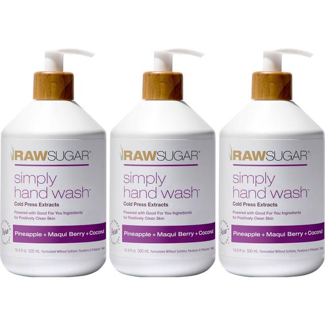 RAW SUGAR Simply Hand Wash  16.9 Fl Oz (Pack of 3) Pineapple + Maqui Berry + Coconut Liquid Hand Soap for Kitchen or Bathroom  Cleanses & Refreshes Ha