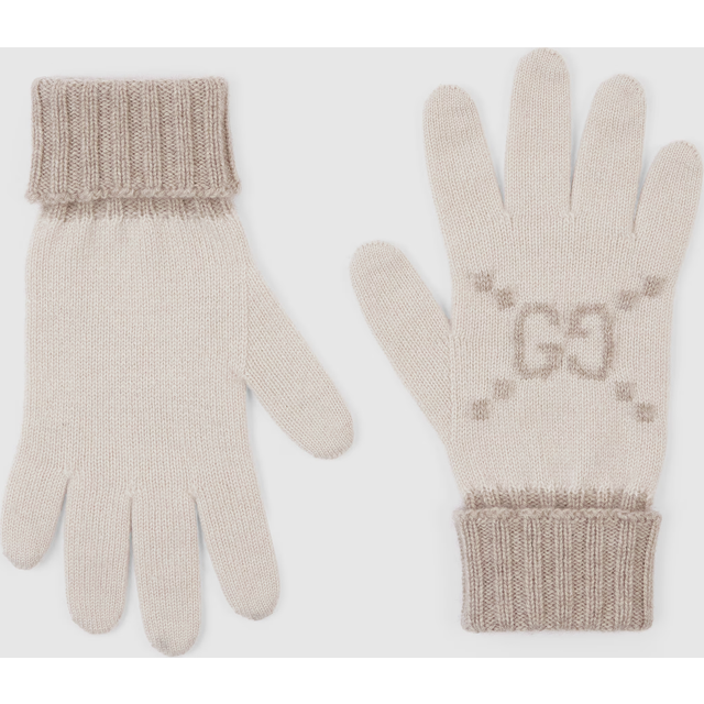 GUCCI GG Cashmere Jacquard Gloves, Size M - Brown
