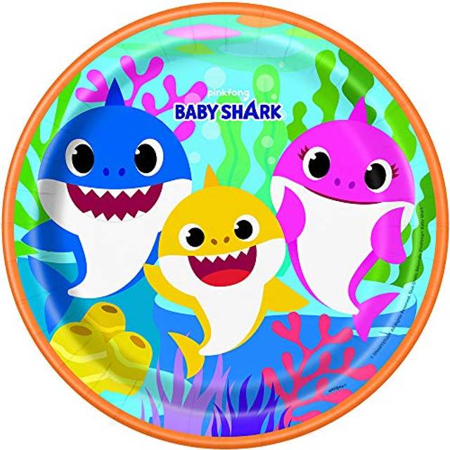 Unique Baby Shark Round Dinner Plates  9 Pack of 8  Colorful Party Plates  Perfect for Birthdays and Celebrations