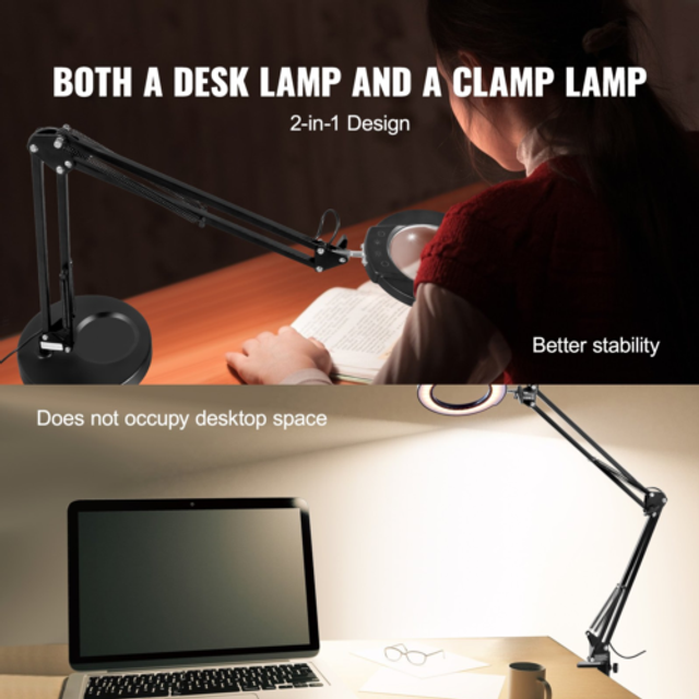 VEVOR 64 LED Lupenleuchte Lupenlampe Arbeitsleuchte mit St&#xE4;nder Arbeitsplatzlampe Tischlampe 5xVergr&#xF6;&#xDF;erung, 5-Farben-Dimmung, 110mm Glaslinse, Smart-Head-Touch-Control Ideal zum Arbeiten Lernen Lesen