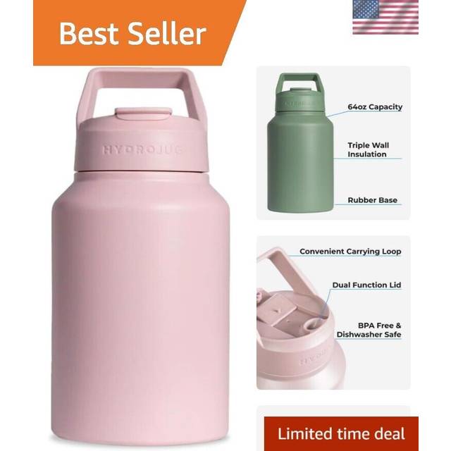 HydroJug Sport - Stainless Steel Tumbler with Straw  Vacuum Insulated  64oz Leakproof Water Bottle  Ergonomic Design  Reusable  Dishwasher Safe  Rubbe