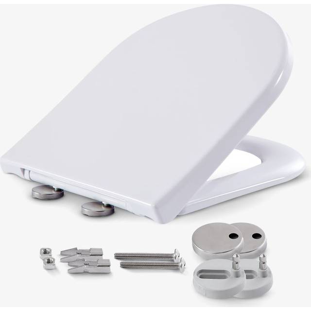 AREBOS toilet seat with soft-close mechanism | Duroplast toilet lid D-shape universal | (max. load 150 kg) | toilet seat with toilet lid