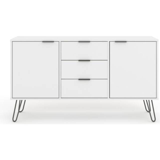 Medium Sideboard with 3 Drawers, 2 Doors Hardwearing Finish - Manufactured Wood Fibre Board/Metal - 130.6 x 43 x 73.6 cm - White