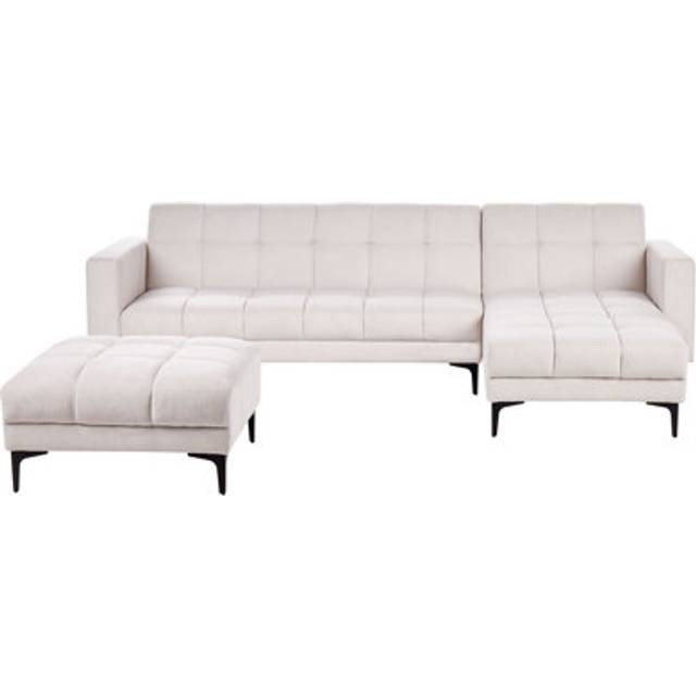 Modular Corner Sofa Bed 4 Seater ALNES Fabric Off-White Left Hand