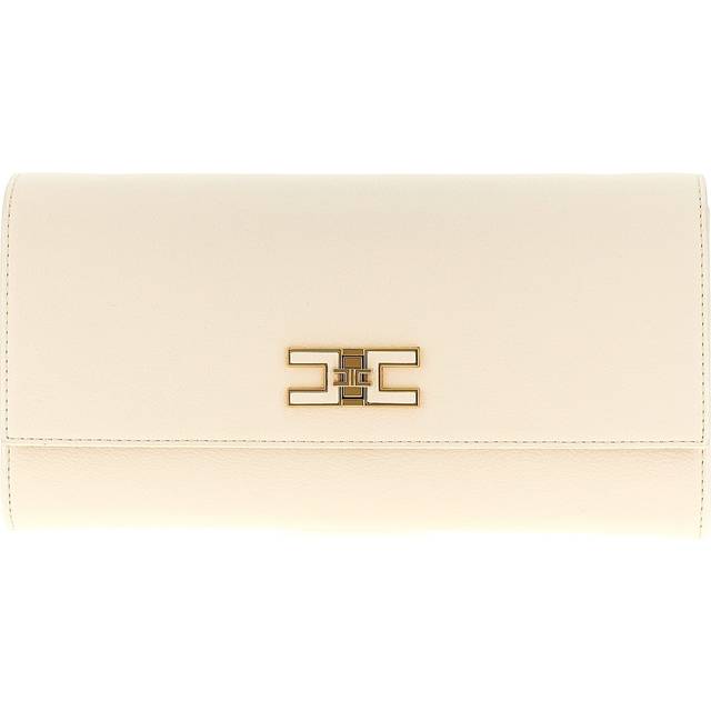Elisabetta Franchi, Cross Body Bags, female, Beige, ONE SIZE, Ecru Leather Shoulder Bag with Chain