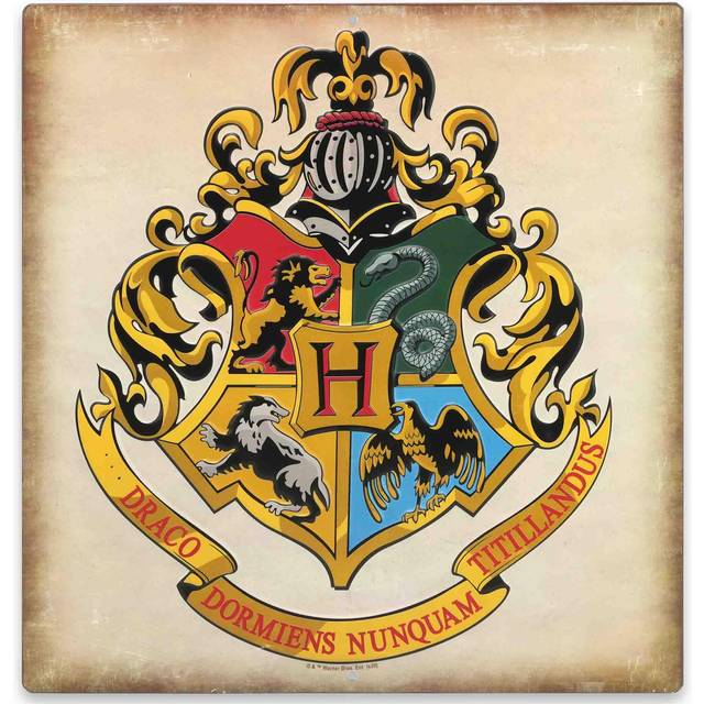 Harry Potter Hogwarts Crest Embossed Metal Sign  Vintage Harry Potter Wall Decor for Movie Room or Bedroom