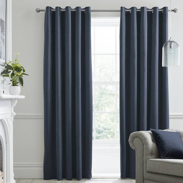 Laurence Llewelyn-Bowen Montrose Velvet Blackout Ready Made Eyelet Curtains Navy - Blue