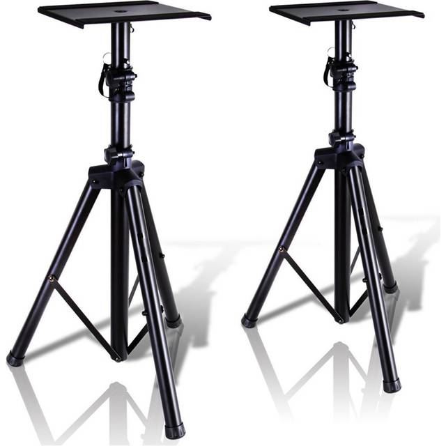 Dual Studio Monitor, 2 Speaker Stand Mount Kit, Heavy Duty Tripod Pair, Adjustable Height Speaker Stands - 85 To 135 Cm, Metal Platform Base - Easy Mo - Matte Black (135cm H X 22.6cm W X 22.6cm D)