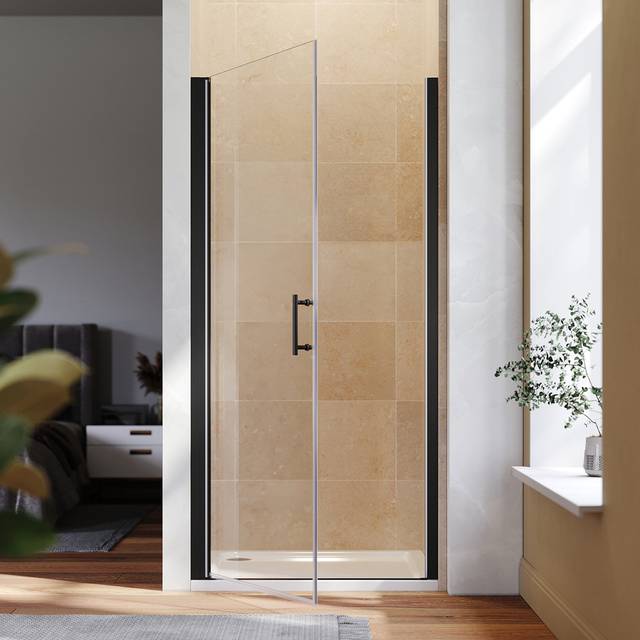 Landin 1850mm H Hinged Frameless Shower Door with Clear Glass (86&#34;)