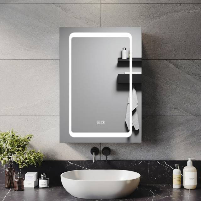 Dawnetta 500mm W 700mm H Frameless Medicine Cabinet Mirror 2 Adjustable - Chrome (700mm H X 500mm W X 135mm D)