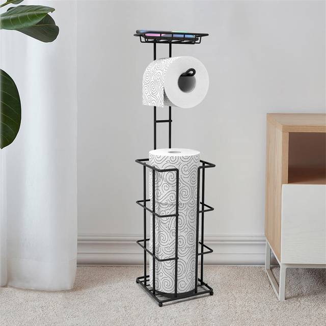 Freestanding Toilet Paper Roll Holder And Storage Rack With Multi-Purpose Storage Rack - Black (168.91cm H X 39.37cm W X 39.37cm D)