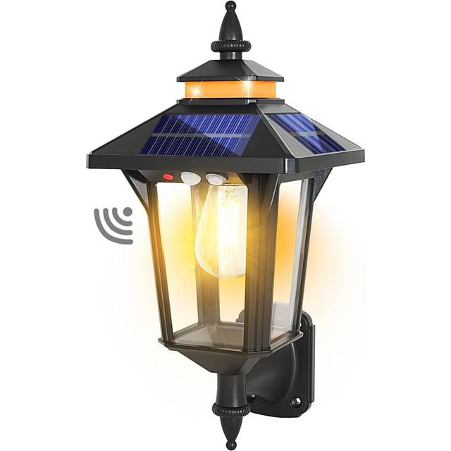 Edveh Satin Black Solar Powered Outdoor Wall Lantern