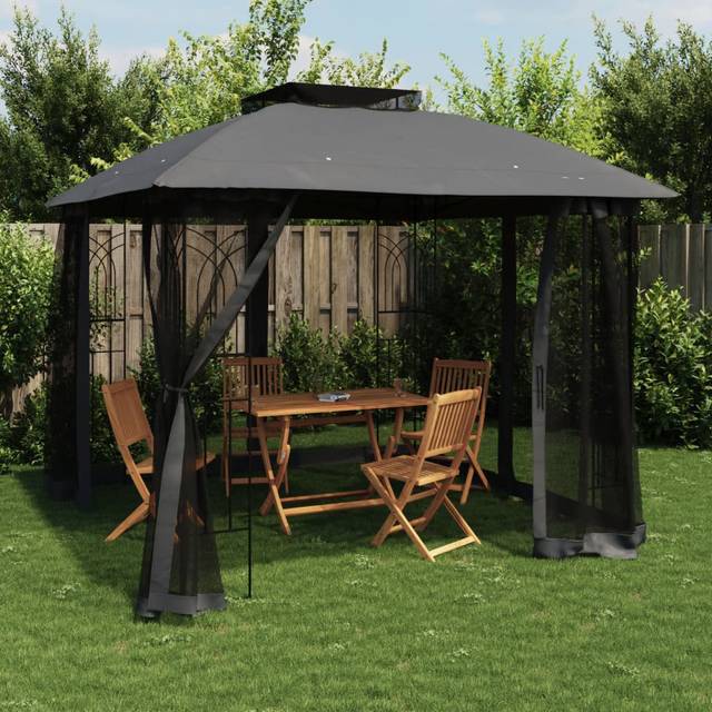 Cascia 2.5m x 2.5m Powder Coated Steel Gazebo - Anthracite (294cm W X 294cm D X 270cm H)