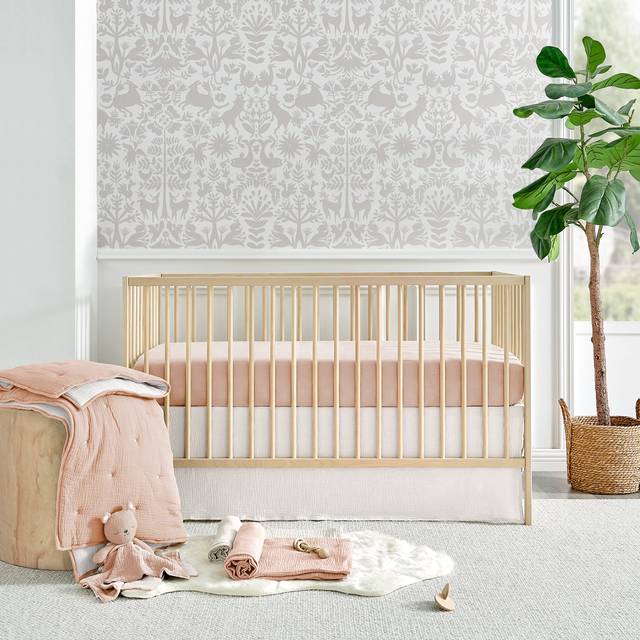 Levtex Baby - Cloud Muslin Crib Bed Set - Baby Nursery Set - Pink and White Flowers - Pink Textured Muslin - 5 Piece Set Includes Quilt  Fitted Sheet
