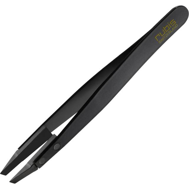 Rubis Classic Techno Stainless Steel Tweezers for Precise Eyebrows and Hair Removal Slanted Polymer Tips  1KS104  Black Rubis Switzerland Swiss Made W