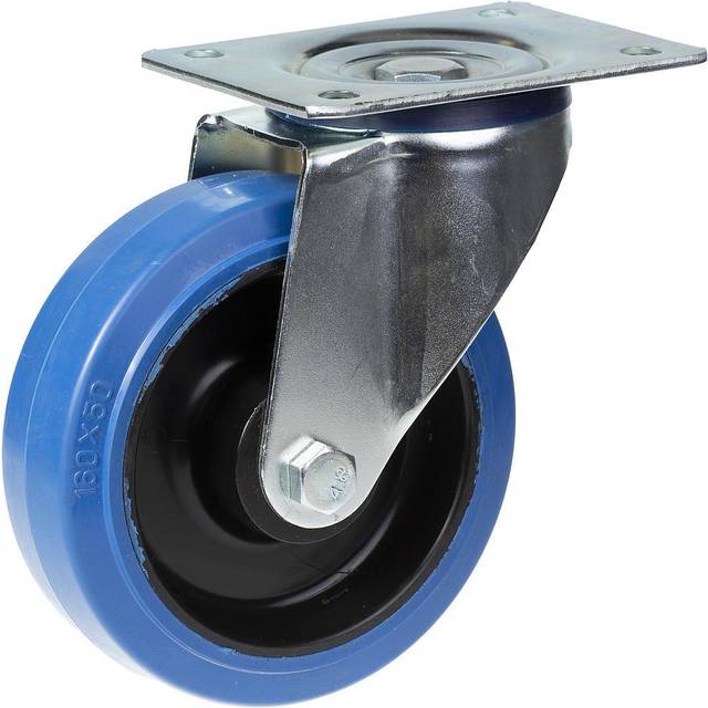 160mm swivel castor with blue elastic rubber on nylon centre wheel