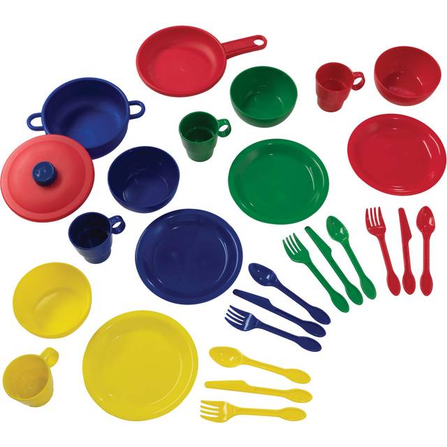 KidKraft 27-Piece Primary Colored Cookware Set  Plastic Dishes and Utensils for Play Kitchens  Gift for Ages 18 mo+