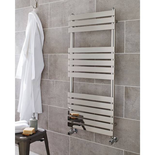 Memphis Vertical Flat Panel Towel Rail - Chrome (120cm H x 50cm W x 6.5cm D)