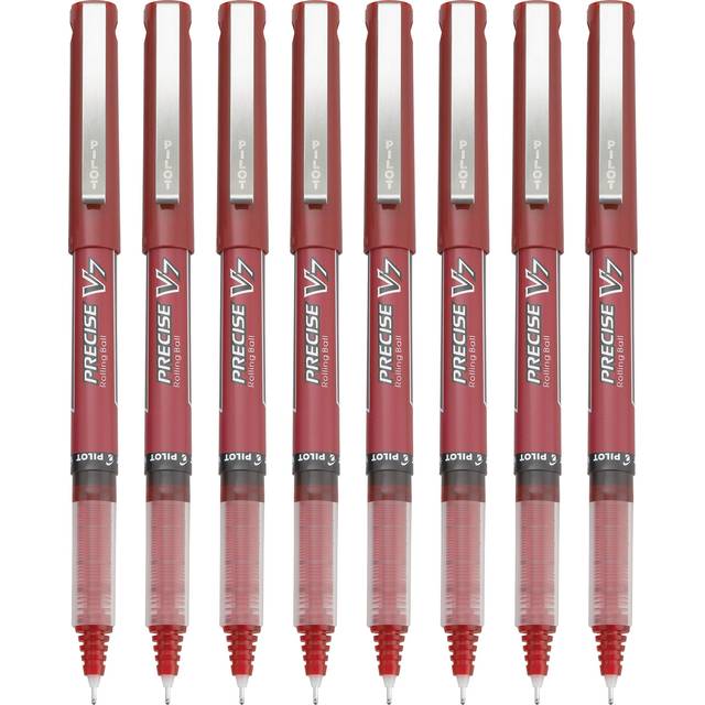 Pilot  Precise V7  Capped Liquid Ink Rolling Ball Pens  Fine Point 0.7 mm  Red  Pack Of 8