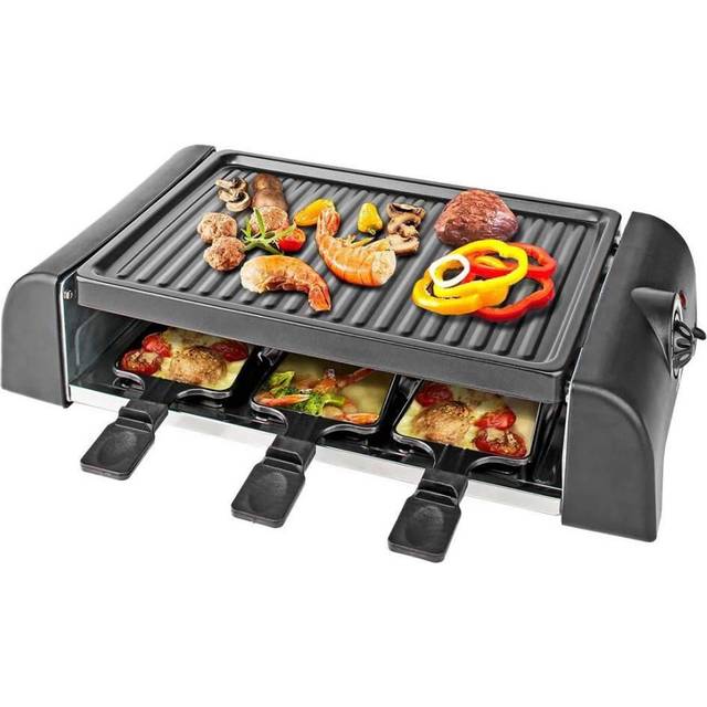 BBQ Raclette Grill 6 Person Set Pans & Spatulas Electric Cooker Grill Hot Plate