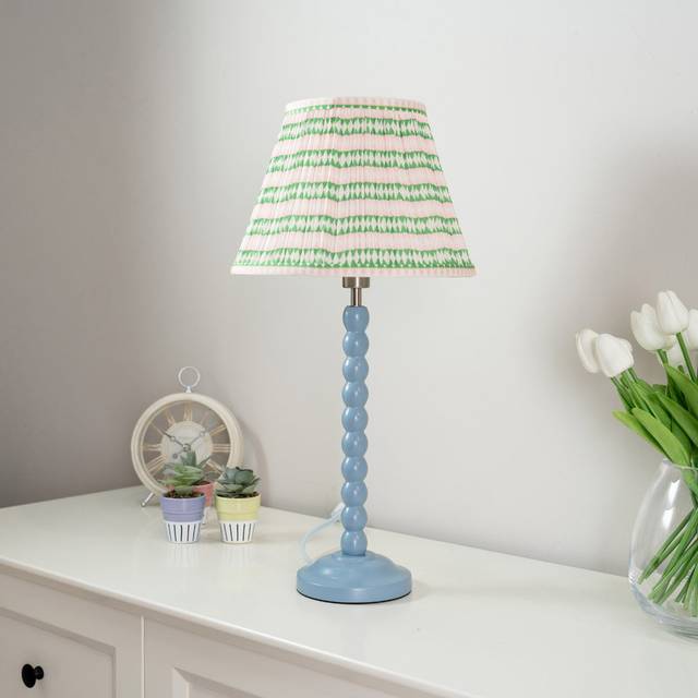ValueLights Bobbins Pink Aztec Pleated Shade Powder Blue Table Lamp