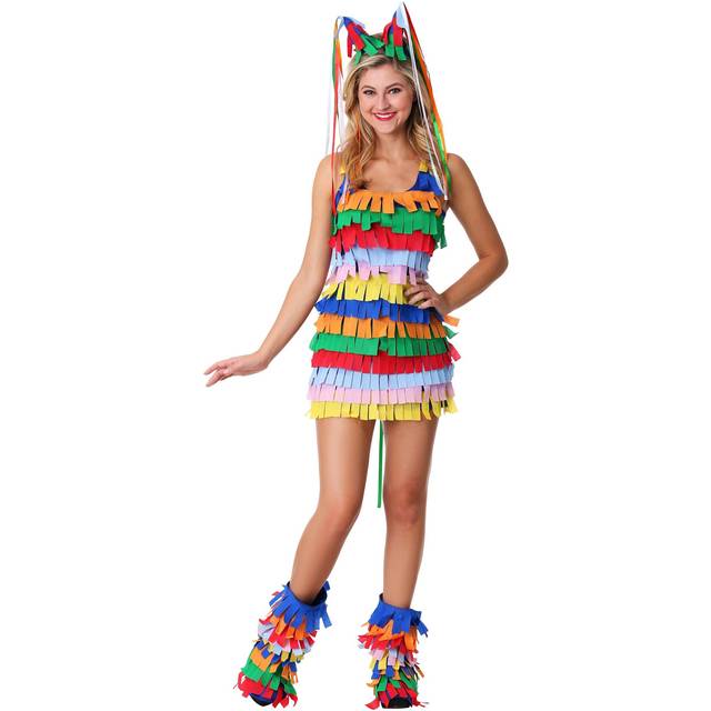 Women's Piñata Costume Dress | Funny Holiday Costumes - Blue&#47;Orange&#47;Red (S)