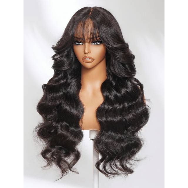 UNice 7x5 Bye-Bye Knots? & 13x4 Pre-Everything? Lace Frontal Black Fluffy Natural Loose Wave Curtain Bangs Wig