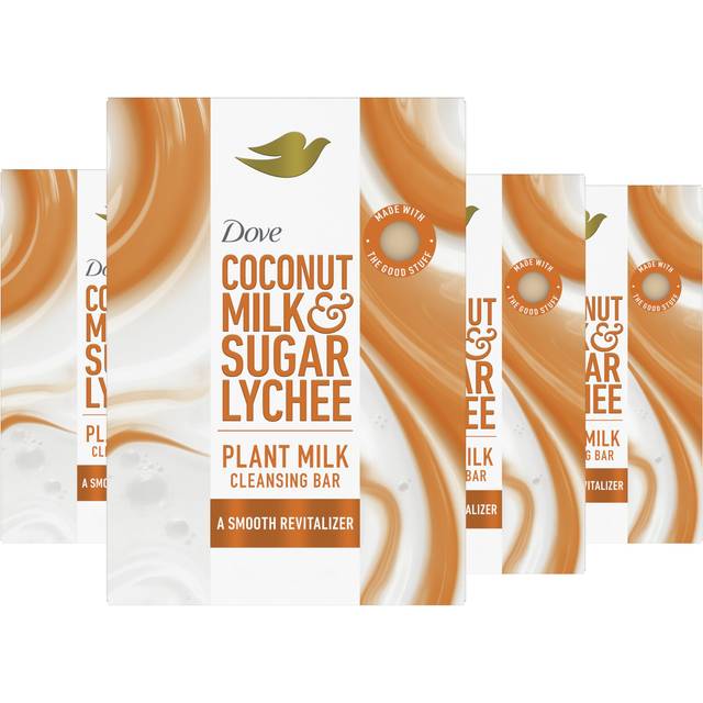 Dove Plant Milk Cleansing Bar Soap Coconut Milk & Sugar Lychee Smooth Revitalizer 4 Count for Moisturized Skin Gentle Cleanser  No Sulfate Cleansers o