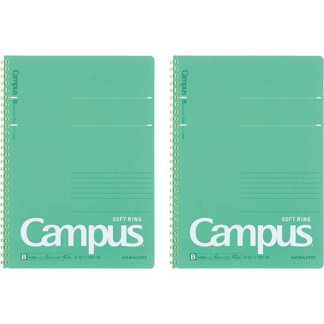 Kokuyo Campus Soft Ring Notebook  Semi-B5  B 6mm Dot Ruled  34 Lines  40 Sheets  Green  Set of 2  Japan Import (SU-S111BT-G)