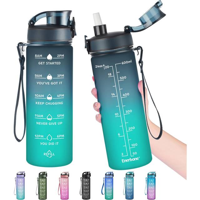 Enerbone 24 oz Water Bottle  Leakproof BPA & Toxic Free  Motivational Water Bottle with Times to Drink and Straw  Fitness Sports Water Bottle with Str
