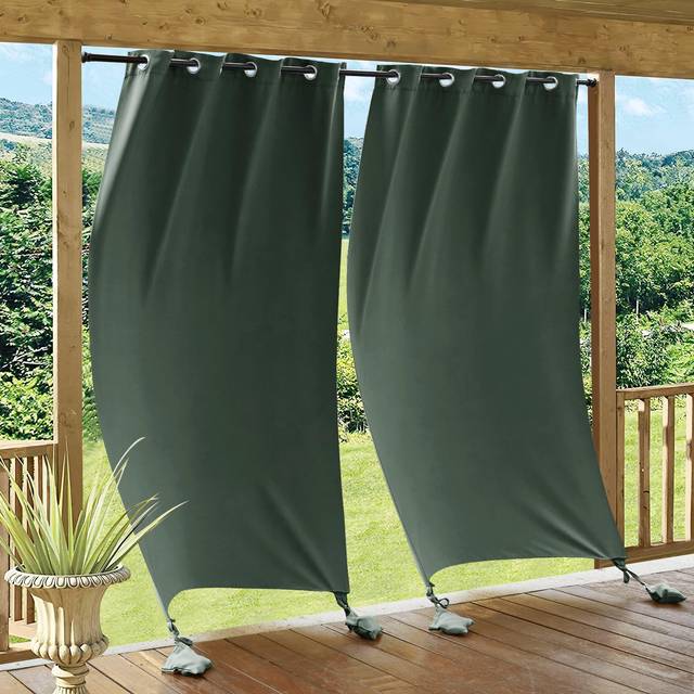 RYB HOME Outdoor Curtains for Patio Windproof with Weighted Bags  Waterproof Blackout Draperies for Outside Living Screen Porch