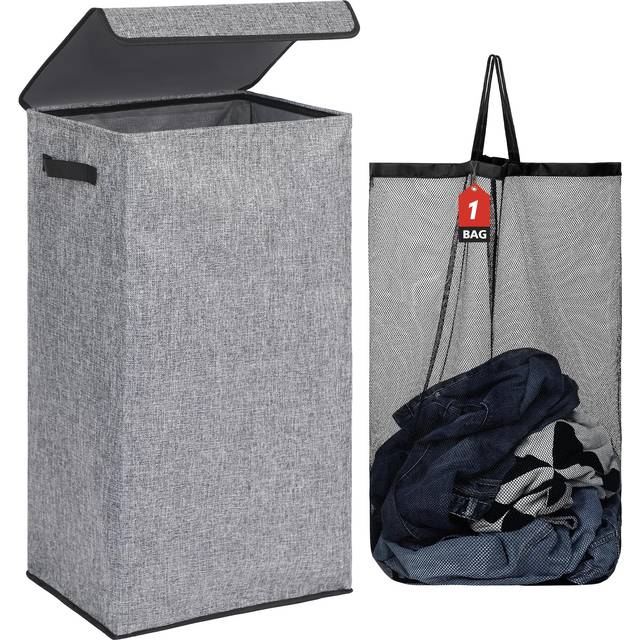 DOKEHOM 100L Laundry Basket with Lid and Removable Laundry Bags  Large Collapsible Laundry Hamper for Bedroom  Bathroom  Laundry Room  Colloge (Grey)