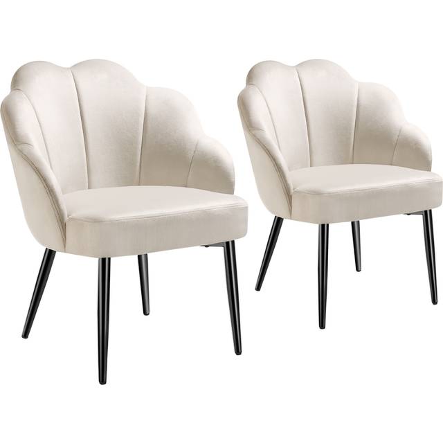 TecTake Accent Chair Hellen - Velvet Cover, Padded, Extra-wide Shell-shaped Backrest, Cream