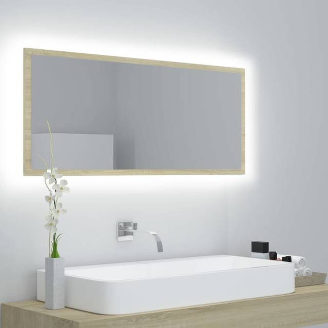 vidaXL LED Bathroom Mirror Sonoma Oak 100x8.5x37 cm Acrylic Washroom Mirror