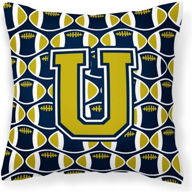 Caroline's Treasures CJ1074-UPW1414 Letter U Football Blue and Gold Fabric Decorative Pillow  14 H x 14 W  Multicolor