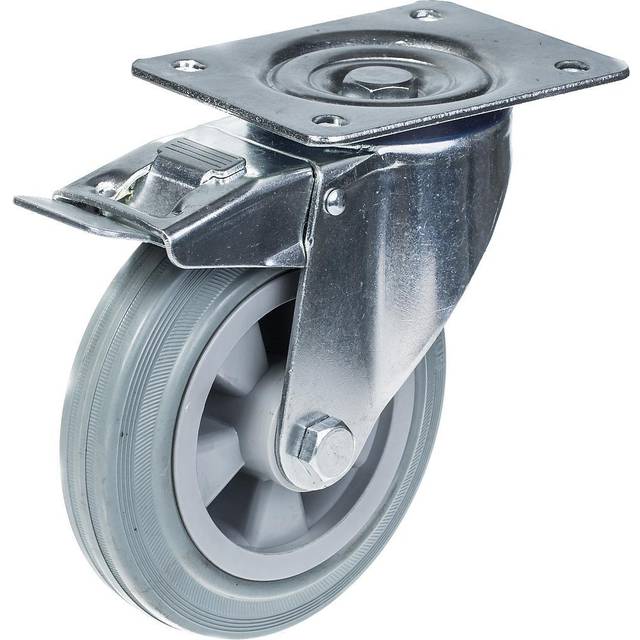 "160mm 6"" castor grey rubber tyre swivel with brake strong 135kg capacity"
