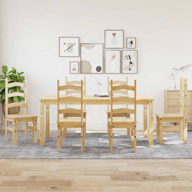 vidaXL 7 Piece Dining Set Panama Solid Wood Pine - Brown