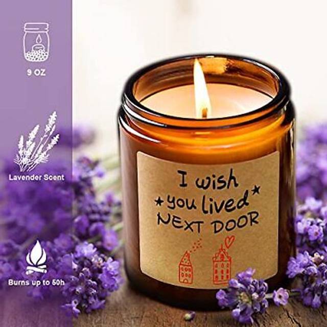 Gifts for Women- I Wish You Lived Next Door - Lavender Scented Candles 9oz, Birthday Gifts for Friends, Funny Gift for Coworker, Friends, Teacher, Nei