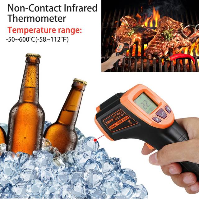 Infraröd termometer, kontaktfri digital lasertemperaturpistol 58 grader F till 1112 grader F (50 grader C till 600 grader C) orange