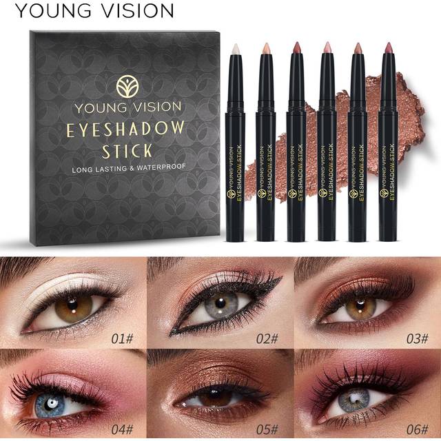 YOUNG VISION 6 Color Eyeshadow Pen Set Pearl Spin Water Easy Color Brightening and Contouring Eyeshadow Stick 0.8g*6pcs