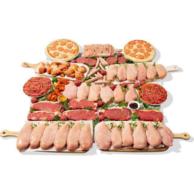 MuscleFood Biggest Meat Hamper: Uruguayan Sirloin Steaks (6 x 200g), Chicken Breast Fillets (5kg), Lean Pork Sausages (12 x 33g), Low Fat Bacon (10 x