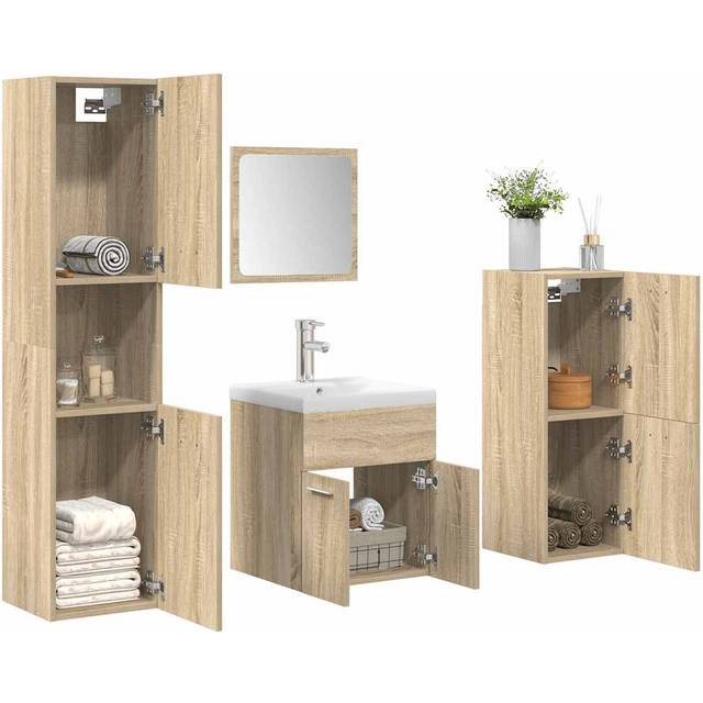 vidaXL 5 Piece Bathroom Furniture Set Sonoma Oak Engineered Wood - Brown