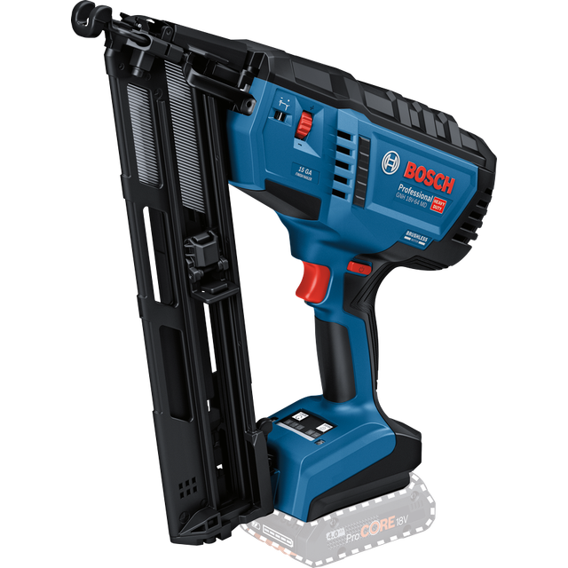 Bosch Professional 18V System sladdlös spikpistol trä GNH 18V-64 MD (enskild avfyrning/kontaktutlösning, passar spik: 32–64 mm, 15 ga (1,8 mm) med 34° bandningsvinkel, utan batteri och laddare)