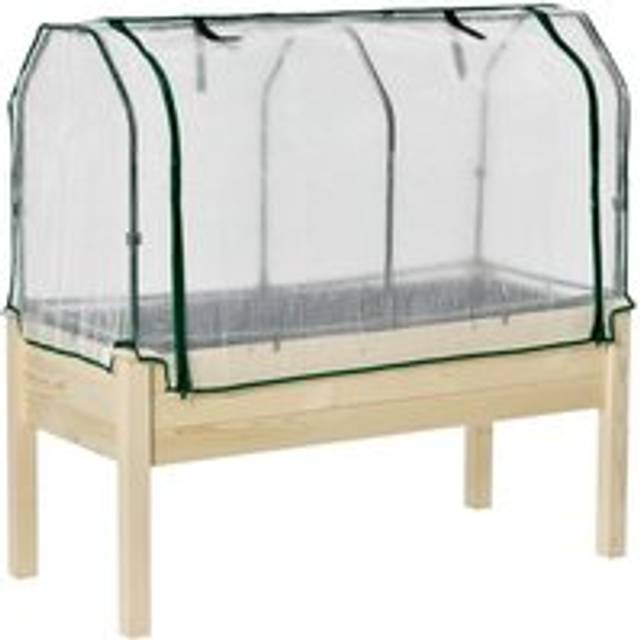 Outsunny Raised Garden Bed Outdoor Elevated Wood Planter Box With Pe Cover Natural