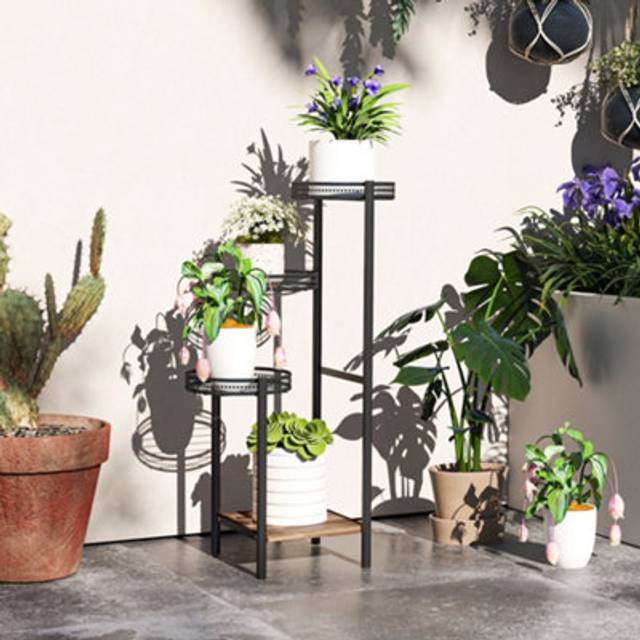 Outsunny 4 Tiered Plant Pot Stand, Metal Plant Shelf for Living Room