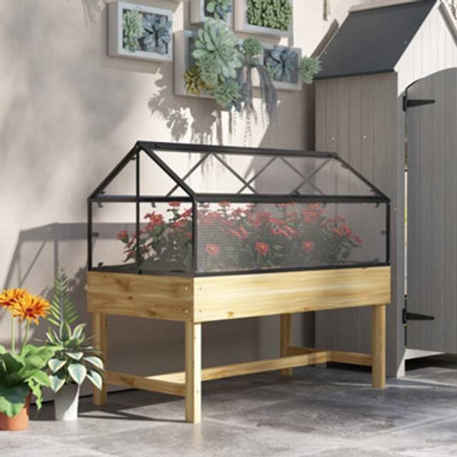 Outsunny Raised Garden Bed with Polycarbonate Panel, Natural