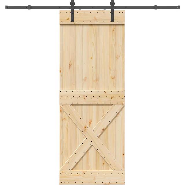 Skjutdörr med beslag 85x210 cm massiv furu